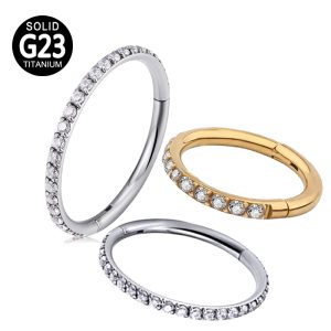 Titanium Hinged Segment Hoops – Side CZ Pave