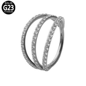 Titanium Hinged Segment Clicker – Triple Fan Side CZ Pave 1.2mm (16G)