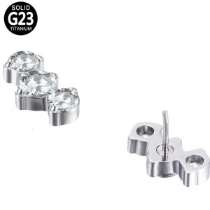 Titanium 3-CZ Blaze Curve Labret Top – Internally Threaded