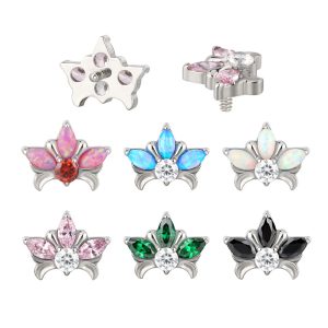 Titanium CNC-Set Marquise Fan Top with Round CZ Centre – Internally Threaded M0.9 (16G)