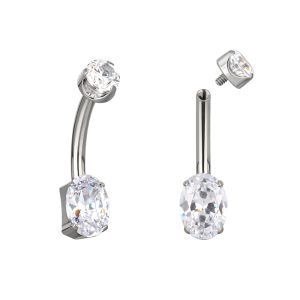 Titanium Prong-Set Oval CZ Belly Button Ring – 1.6mm (14G)