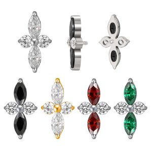 Titanium 2 Marquise CZ and 2 Round CZ Internally Threaded Top M0.9 (16G)